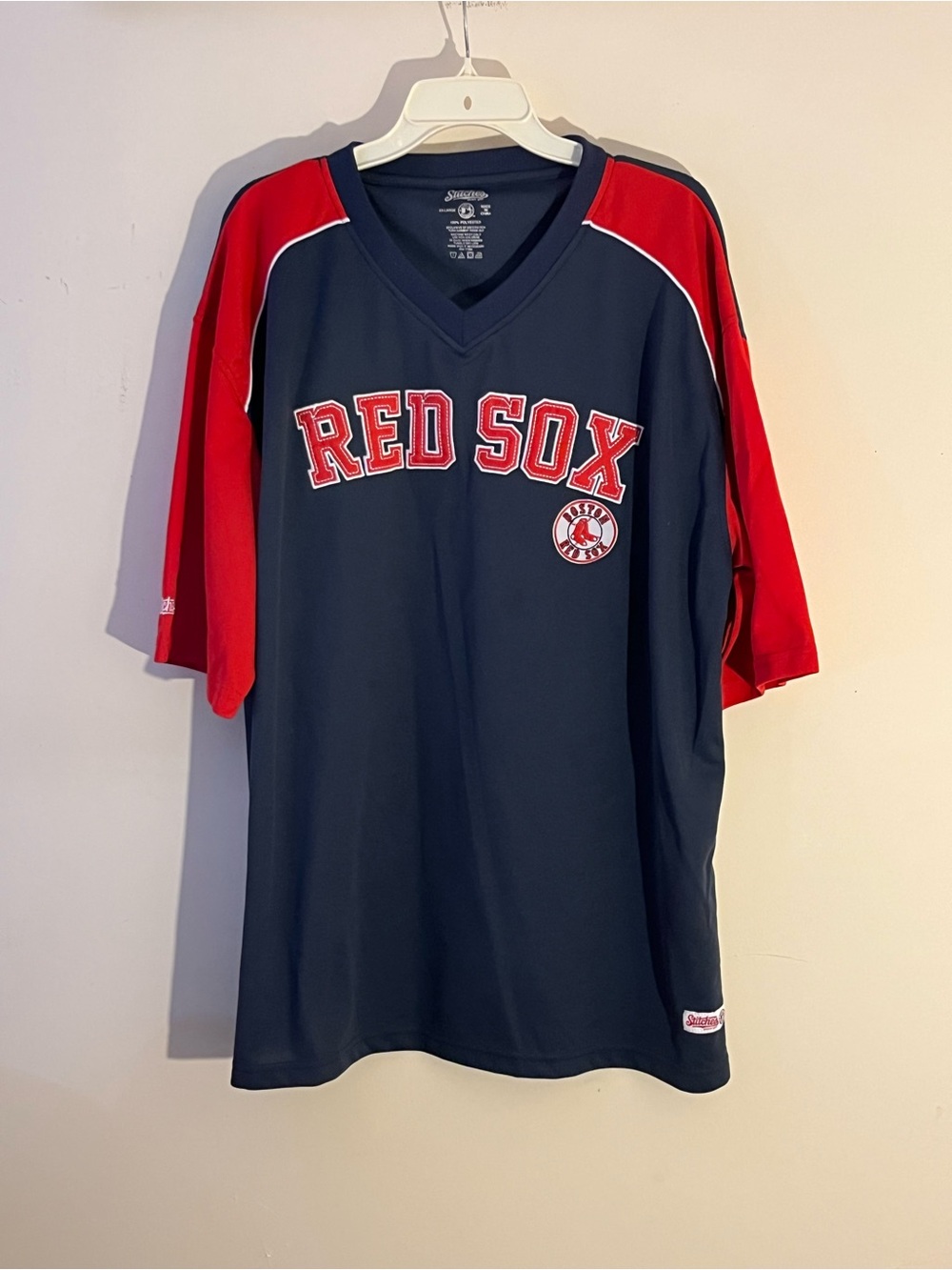 Stitches Navy Top with Red Appliqué Lettering